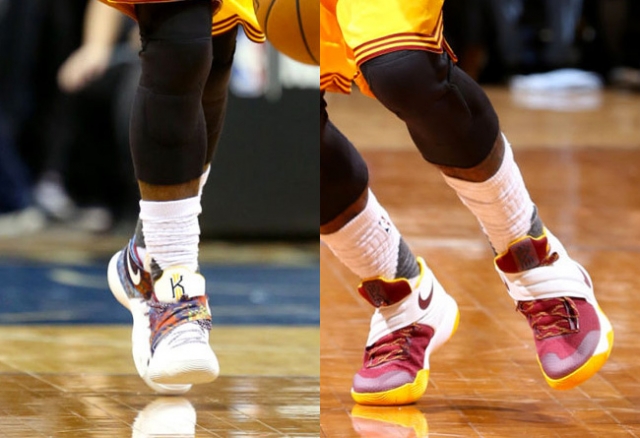 凯里欧文赛场上脚两款 kyrie 2 pe