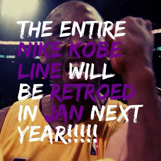 流言,Nike,Kobe,所有,签名,鞋,将,在,明年,一月 科比球鞋全部复刻 流言：Nike Kobe 所有签名鞋将在明年一月复刻