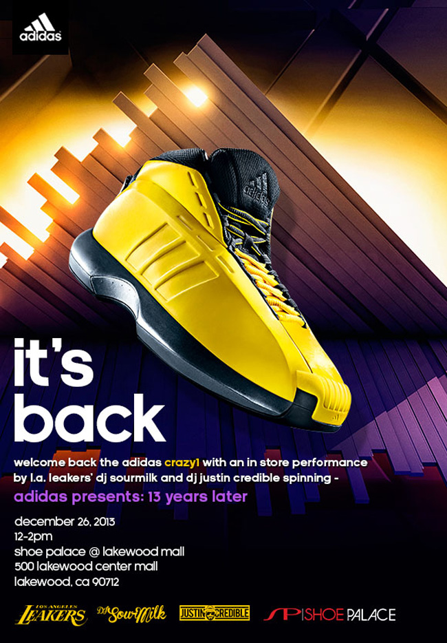 adidas crazy 1,科比战靴复刻,The Kobe 科比The Kobe adidas Crazy 1 即将在洛杉矶举行产品发布会