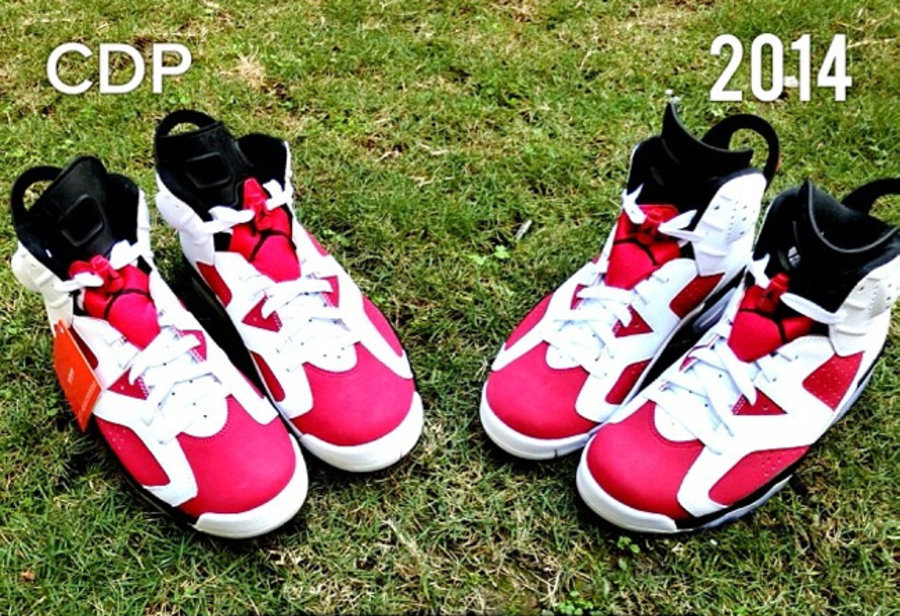 CDP,2014,Air,Jordan,Carmine,新老 AJ6胭脂红384664-160 CDP vs 2014，Air Jordan 6 ＂Carmine＂ 新老版本对比