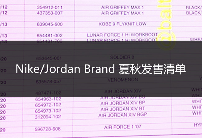 AJ发售信息,NIKE发售信息 AJ 2014发售信息 Nike/Jordan Brand 2014 年夏秋季发售清单曝光