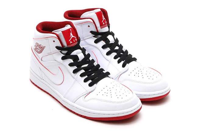 554724-103,AJ1,Air Jordan 1 554724-103AJ1 白色情侣鞋！Air Jordan 1 Mid 白红新品近赏