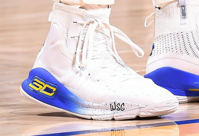 Curry 4,Under Armour  库里赛场上脚 Under Armour Curry 4 勇士配色