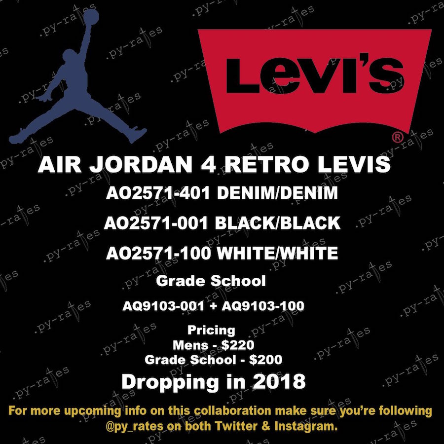 AJ4,Air Jordan 4,Levi’s,AO2571  重磅联名！Levi’s x Air Jordan 4 系列明年登场