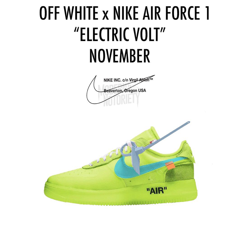 OFF-WHITE,Air Force 1,发售  目前最亮骚配色！OFF-WHITE x Air Force 1 荧光绿配色 11 月发售