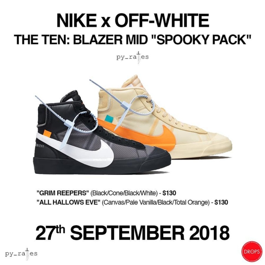 OFF-WHITE,Nike,Blazer Mid,发售  发售推迟！两双万圣节主题 OW x Blazer Mid 均将于 9 月 27 日发售