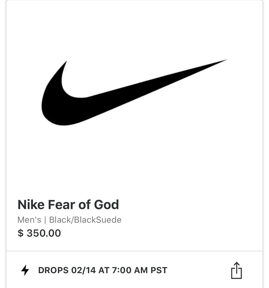 Nike,Fear of God 1,Air Fear of  纯黑 Air Fear of God 1 确定发售！情人节当天登场