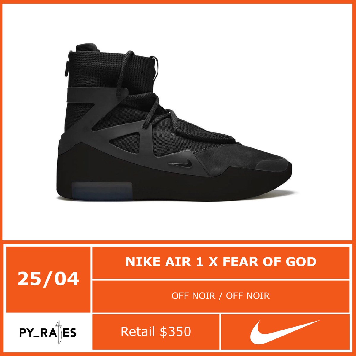 Nike,Fear of God,发售  全新黑魂配色 Nike Air Fear of God 1 下月发售！浓郁高街街头气质！