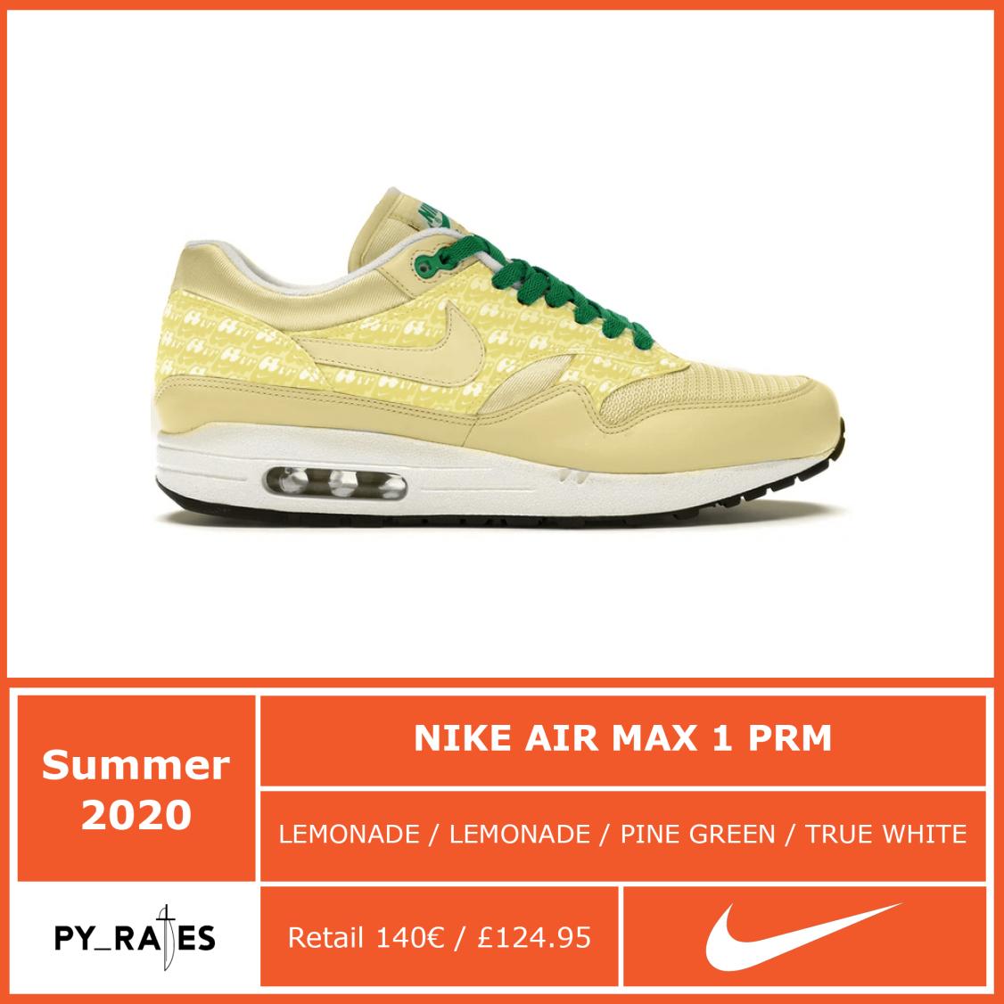 Air Max 1,Nike  清爽柠檬配色！Nike Air Max 1 “Lemonade” 今夏发售