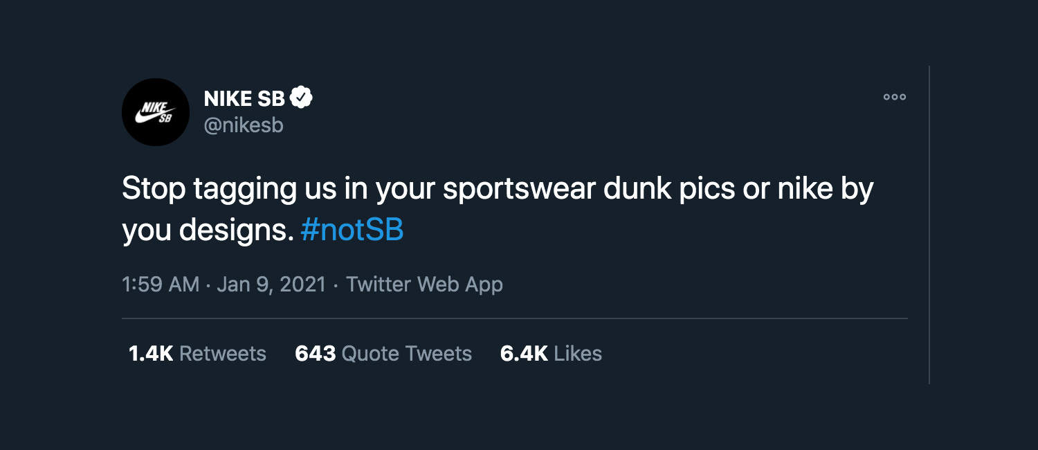 Dunk,SB Dunk,Nike  笑喷了！Nike SB 官方诉苦：求穿 Dunk 的人别再 @ 我们了！