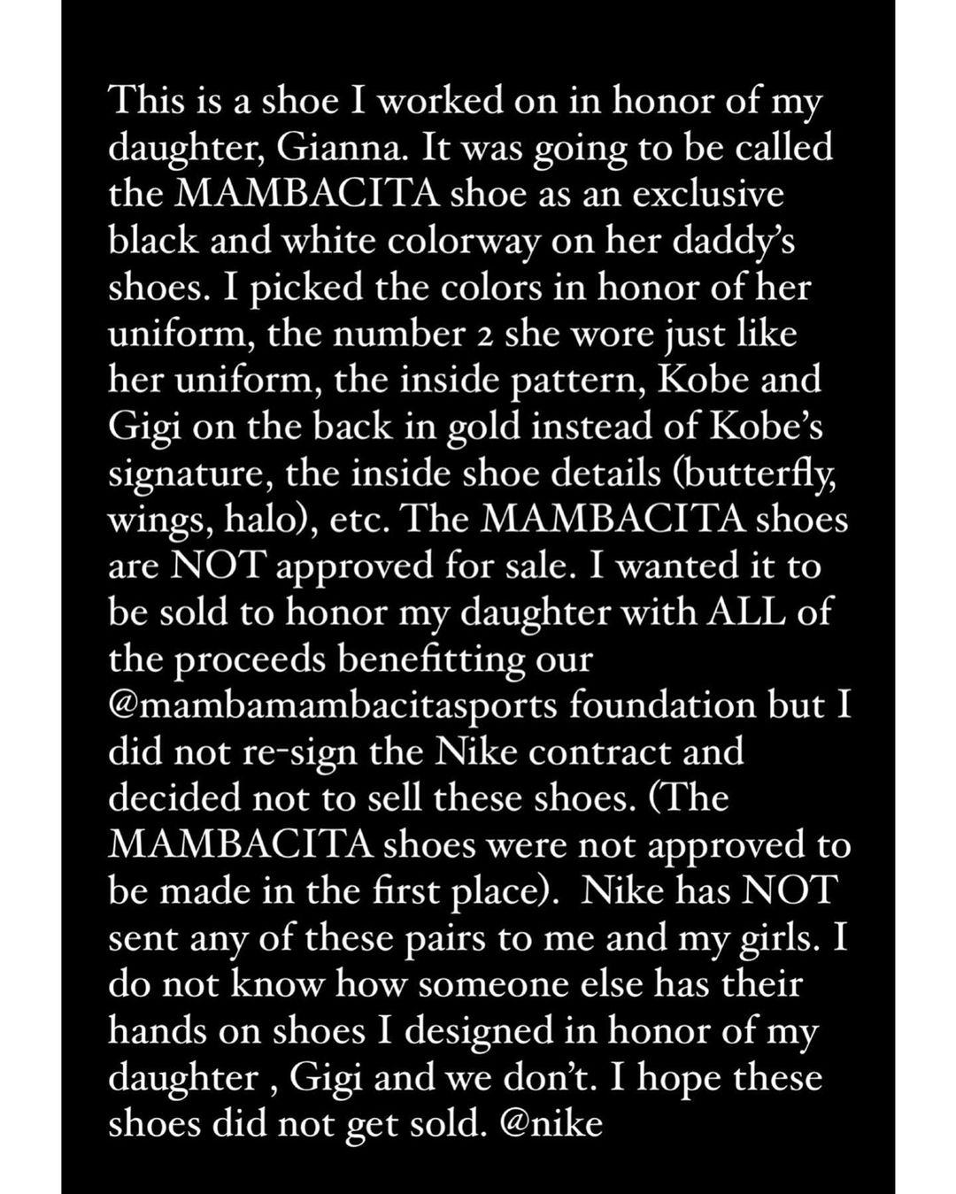 瓦妮,莎,今年,四月,有,媒体报道,科比,遗孀,  瓦妮莎对 Nike 表达不满：科比球鞋提前流出，别人都穿上了我还没收到！