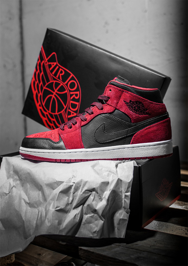 AJ1 AJ1 bred 554724-005 2014 版 Air Jordan 1 Mid 黑红麂皮配色实物曝光