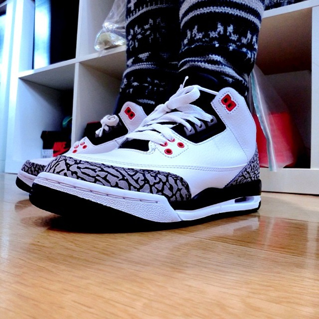 Air Jordan 3,AJ3,AJ3 2014发售,39 398614-123 Air Jordan 3 ＂White Cement/Black＂ 新曝光配色上脚实拍