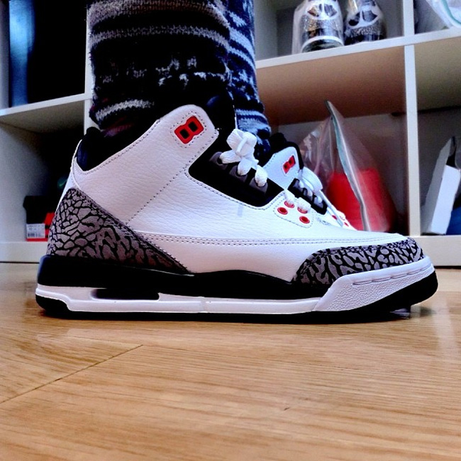 Air Jordan 3,AJ3,AJ3 2014发售,39 398614-123 Air Jordan 3 ＂White Cement/Black＂ 新曝光配色上脚实拍