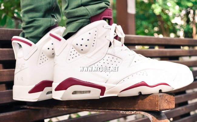 384664-116,AJ6,Air Jordan 6 384664-116AJ6 白鞋诱惑，Air Jordan 6 “Maroon” 实物上脚