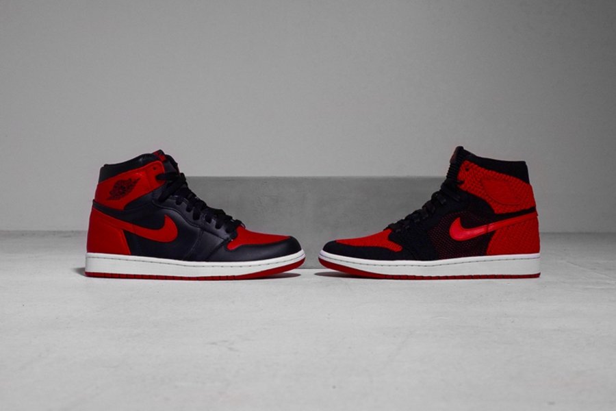 Air Jordan 1,Flyknit,Banned,AJ  多角度实物对比！编织与皮质版本黑红 Air Jordan 1 你选哪个？