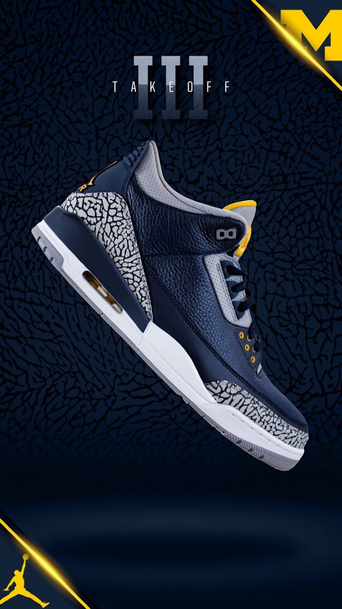 Air Jordan 3,AJ3,Michigan  只有眼馋的份！海军蓝 Air Jodan 3 实物曝光