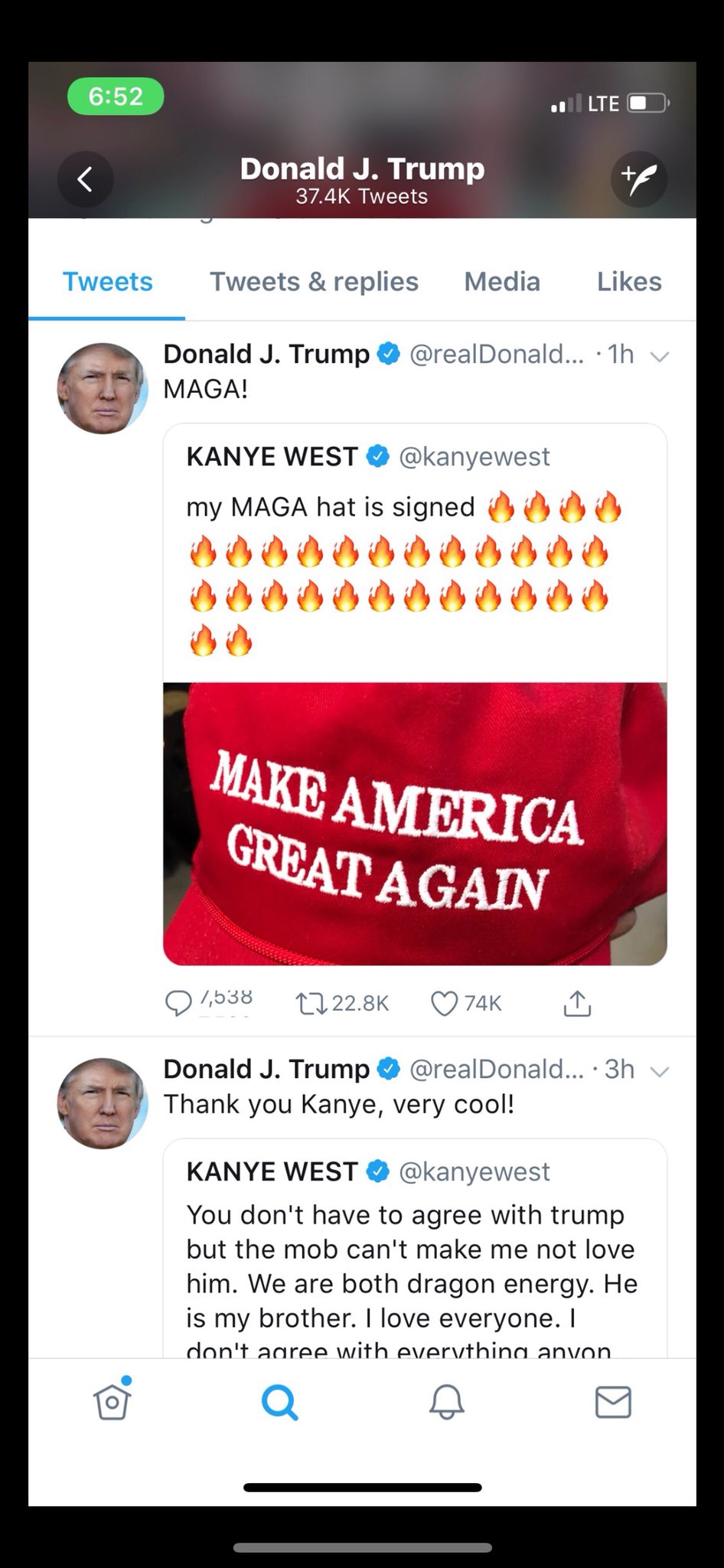 Kanye,Donald Trump  Kanye 与川普 “兄弟” 相称，得到总统喊 “Cool！”