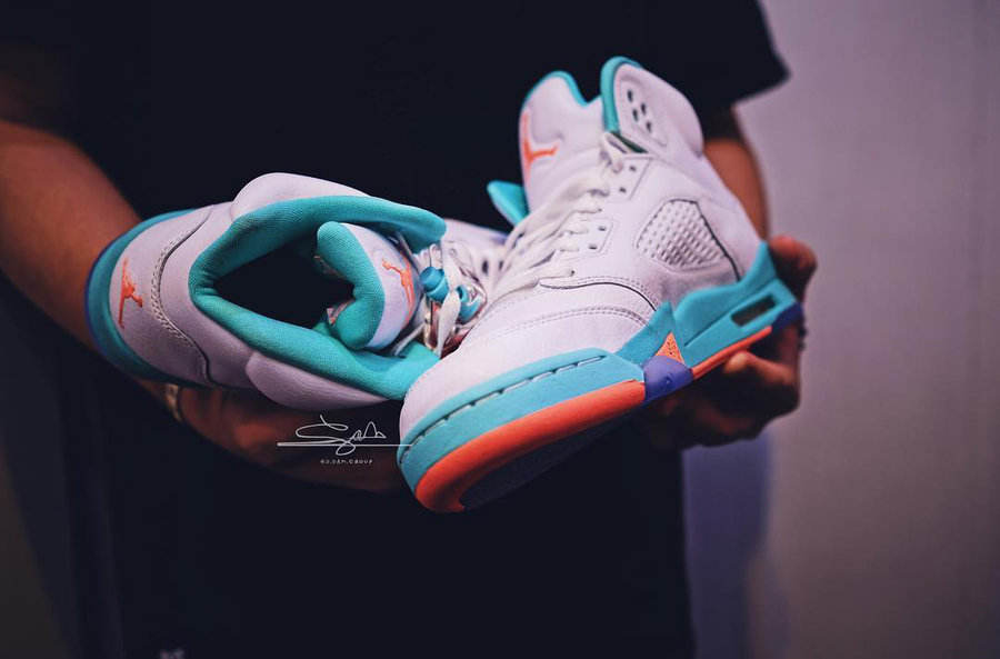 AJ5,Air Jordan 5 GS,开箱  清爽配色 + 荔枝皮面！全新 Air Jordan 5 GS 美图欣赏
