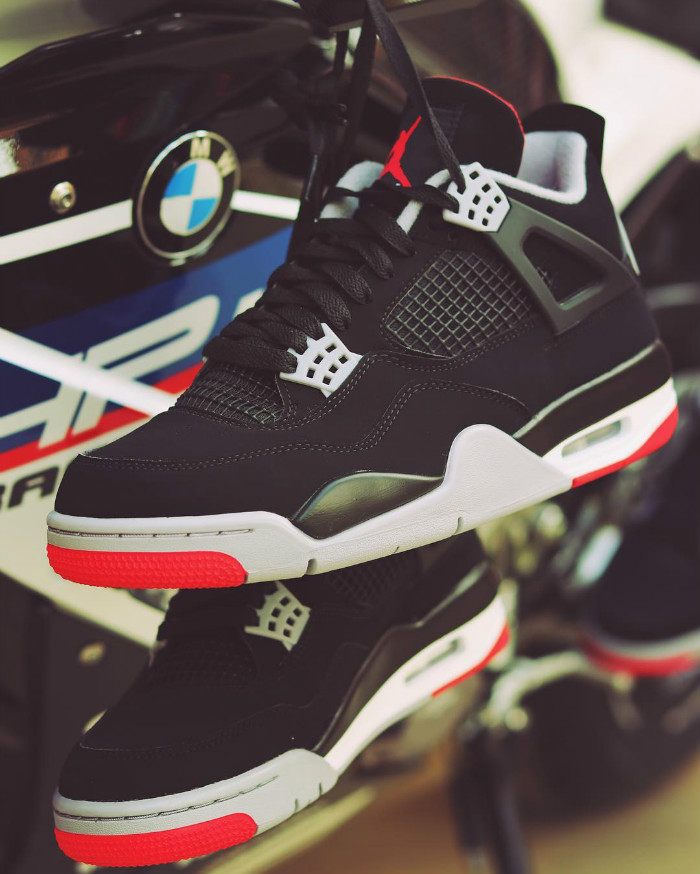 Air Jordan 4,AJ4,上脚,Bred,30849  还是元年 Logo 看着舒服！黑红 Air Jordan 4 上脚图首次曝光！