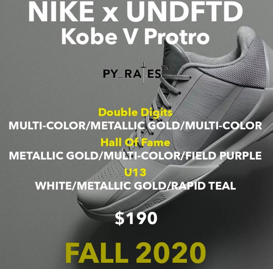 UNDEFEATED,Nike,Kobe 5 Protro  UNDEFEATED 持续发力！3 双 Kobe 5 Protro 联名今年发售！