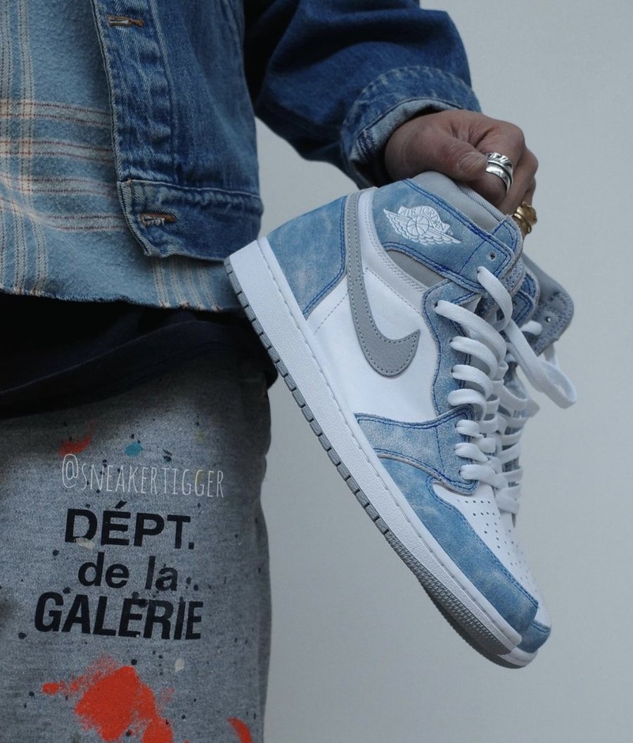 复古做旧质感水洗蓝aj1实物完整曝光有点帅