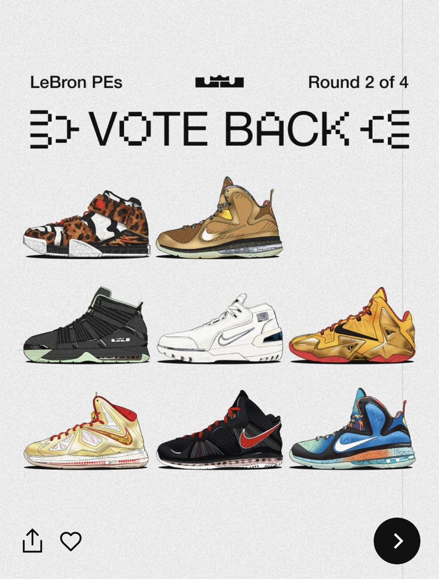 Nike,LeBron 9,LeBron 10  SNKRS 开启第二轮投票！八双詹皇 PE 你觉得谁是冠军？