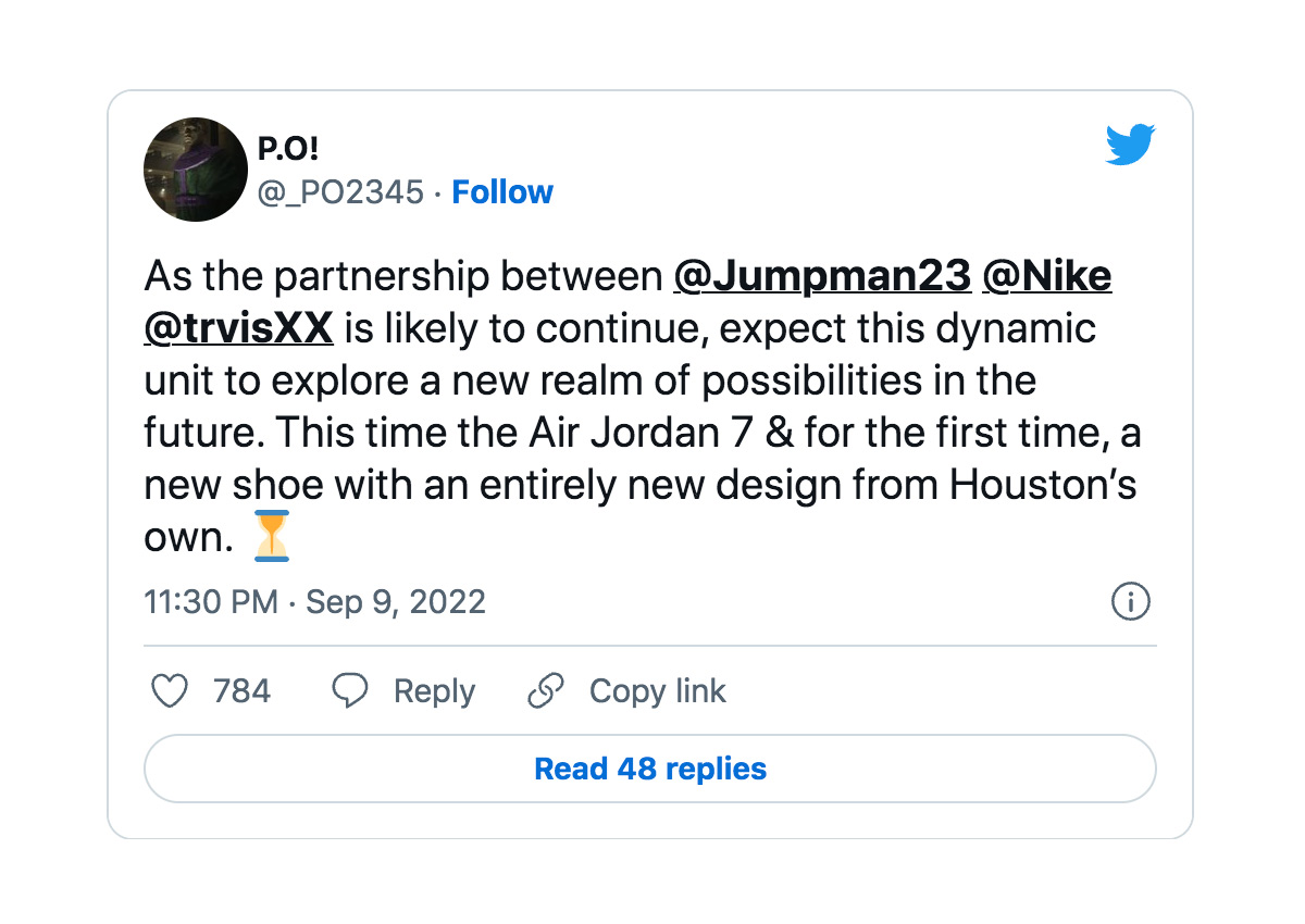 Air Jordan 7,AJ7,Travis Scott  Travis Scott 同 Nike 的合作还有后续！下一款联名鞋型是…
