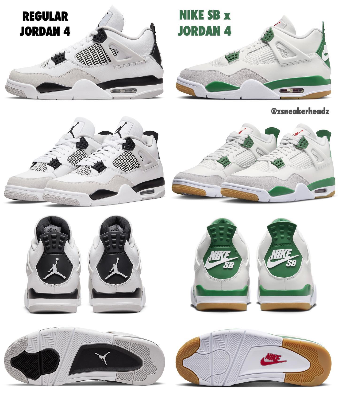 Nike SB,Air Jordan 4,Pine Gree  Nike SB x AJ4 对比图曝光！细节变化真不少！